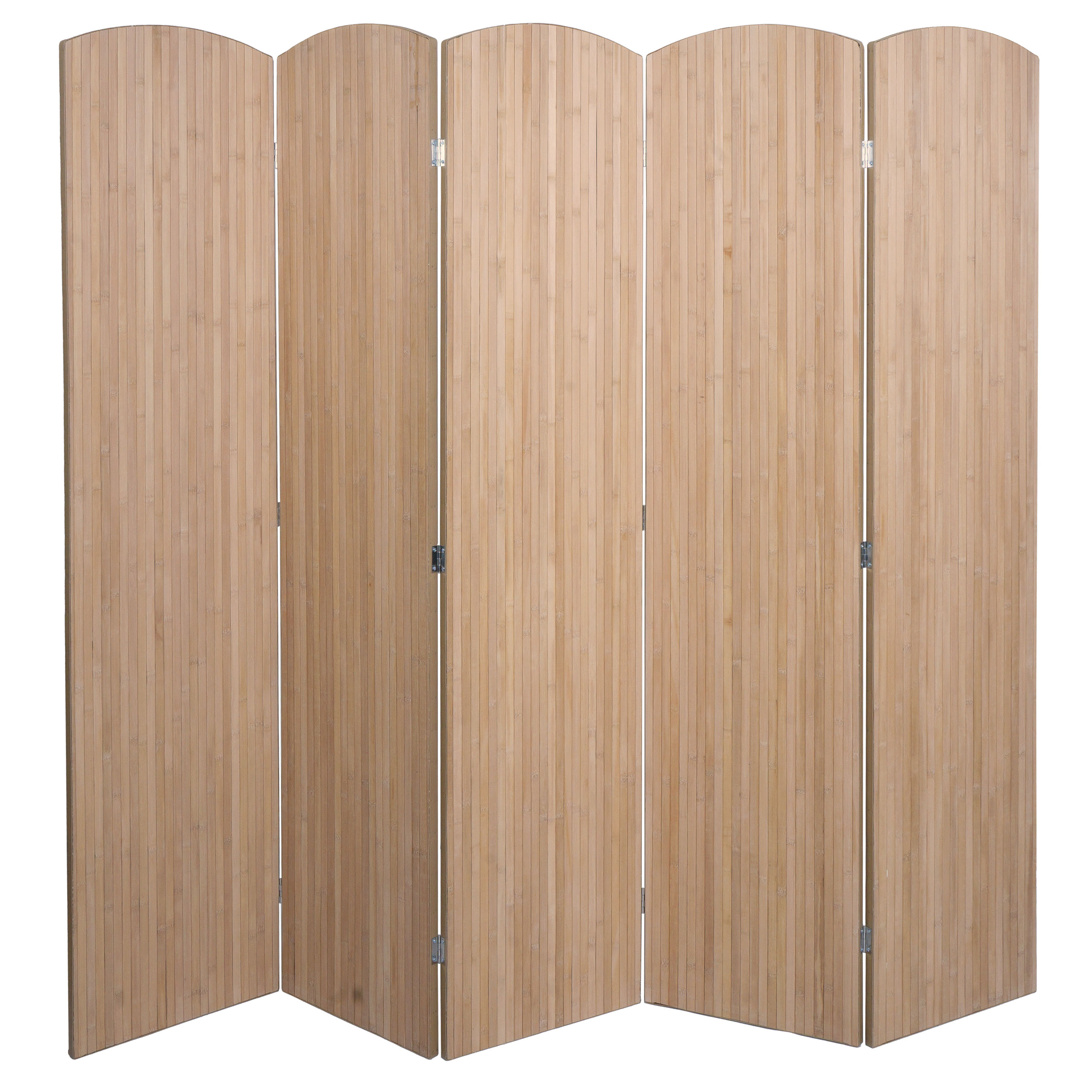 Bambusový paraván HWC-O30, deliaca stena, 5 panelov, 170 × 204 cm – hnedá
