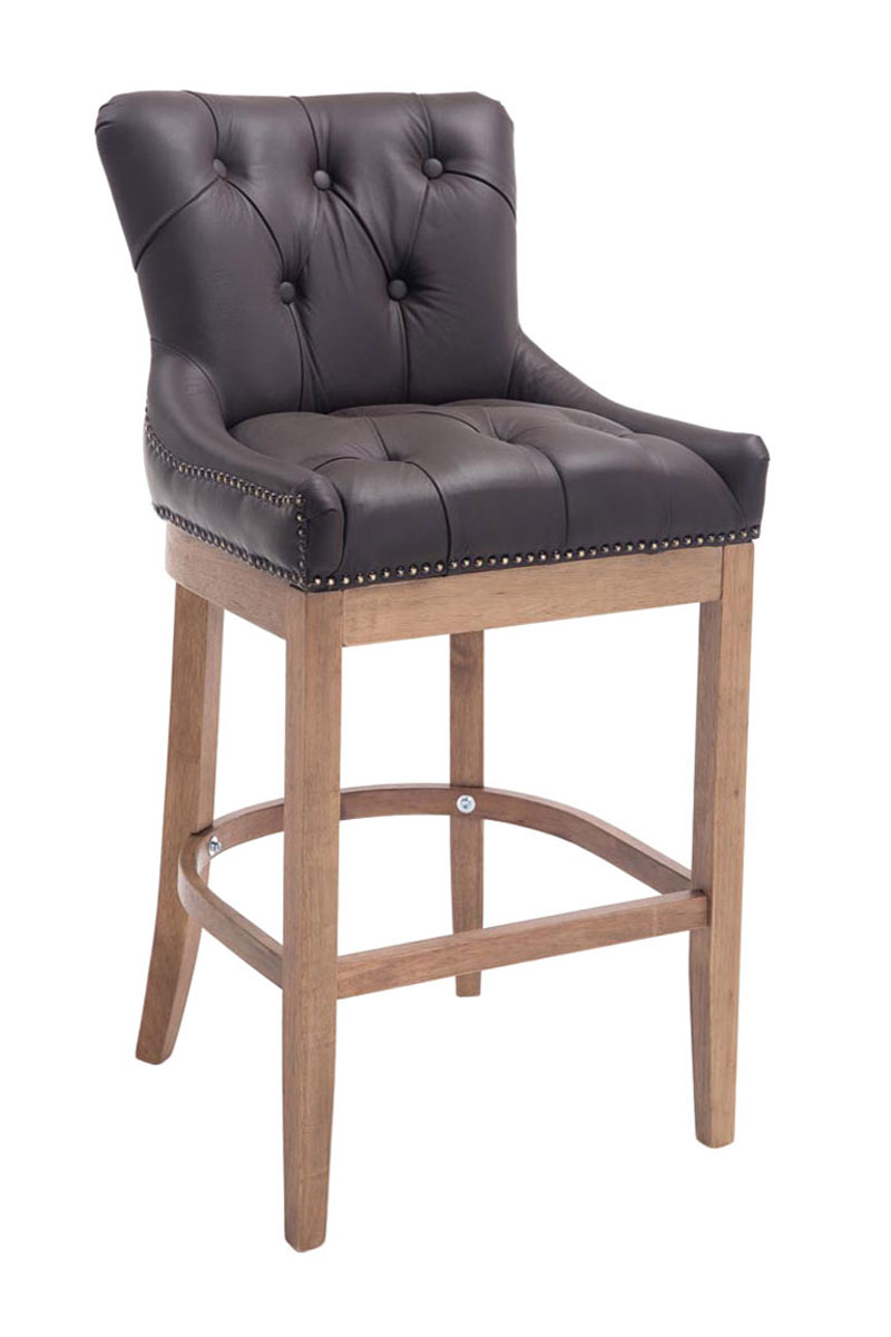 Barová stolička Buckingham ~ koža, drevené nohy svetlá antik - Hnedá