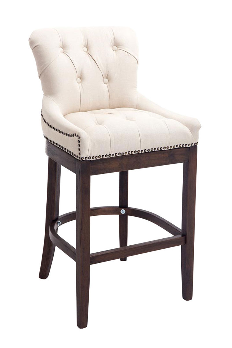 Barová stolička Buckingham látka, drevené nohy tmavá antik - Krémová