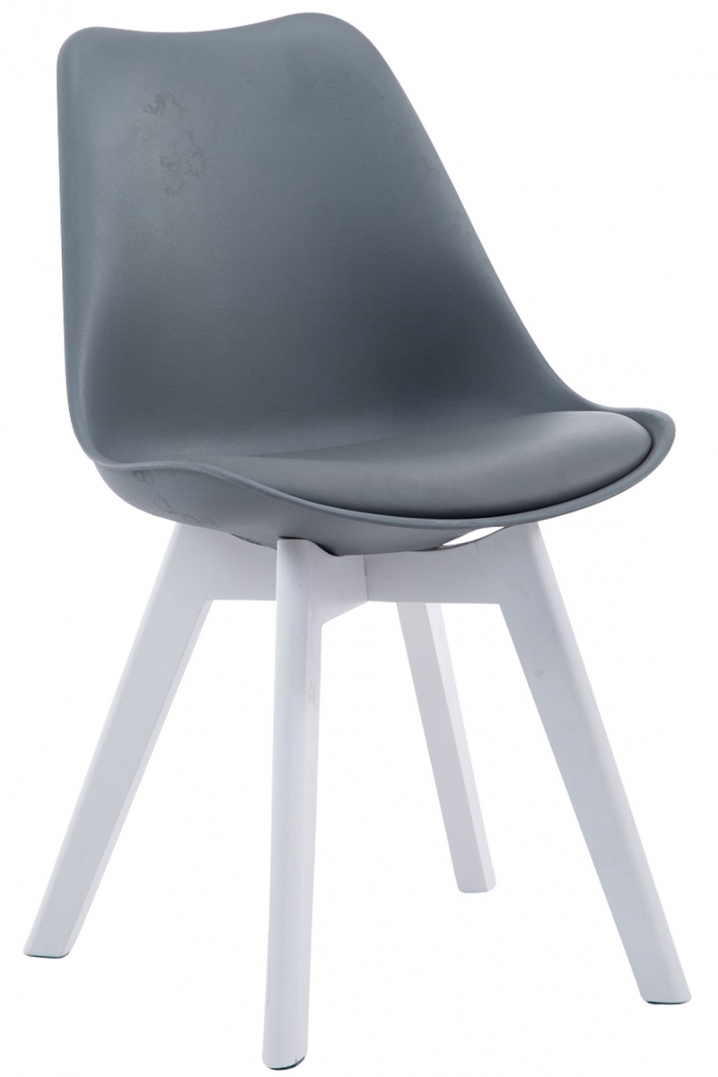Stolička Borne V2 plast / koženka drevené nohy biele - Sivá
