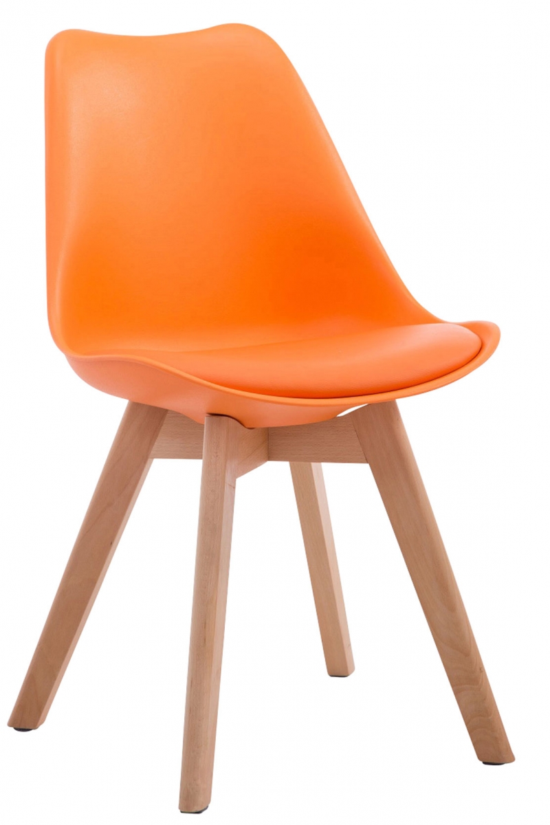 Stolička Borne V2 plast / koženka drevené nohy natura - Oranžová