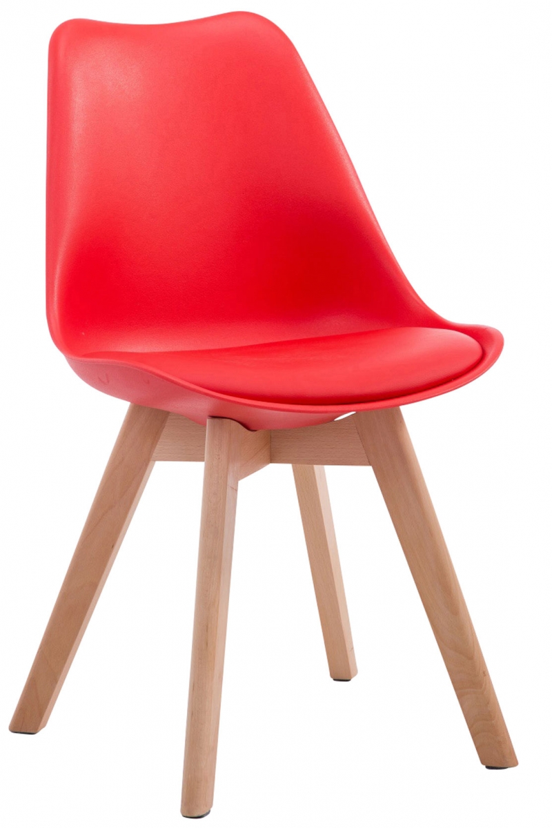 Stolička Borne V2 plast / koženka drevené nohy natura - Červená