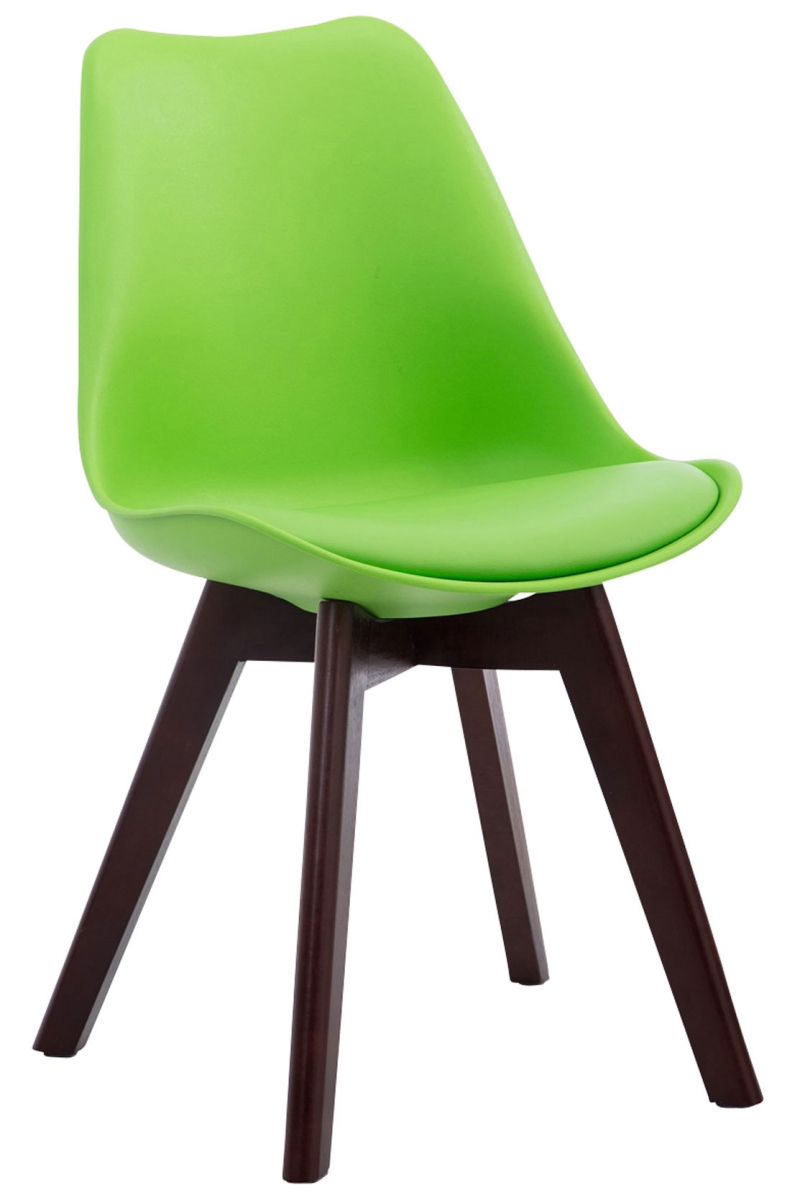 Stolička Borne V2 ~ plast / koženka, drevené nohy orech - Zelená