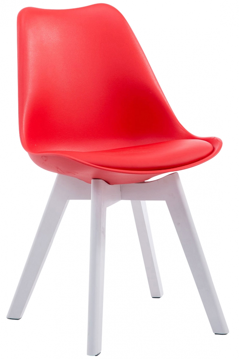 Stolička Borne V2 plast / koženka drevené nohy biele - Červená