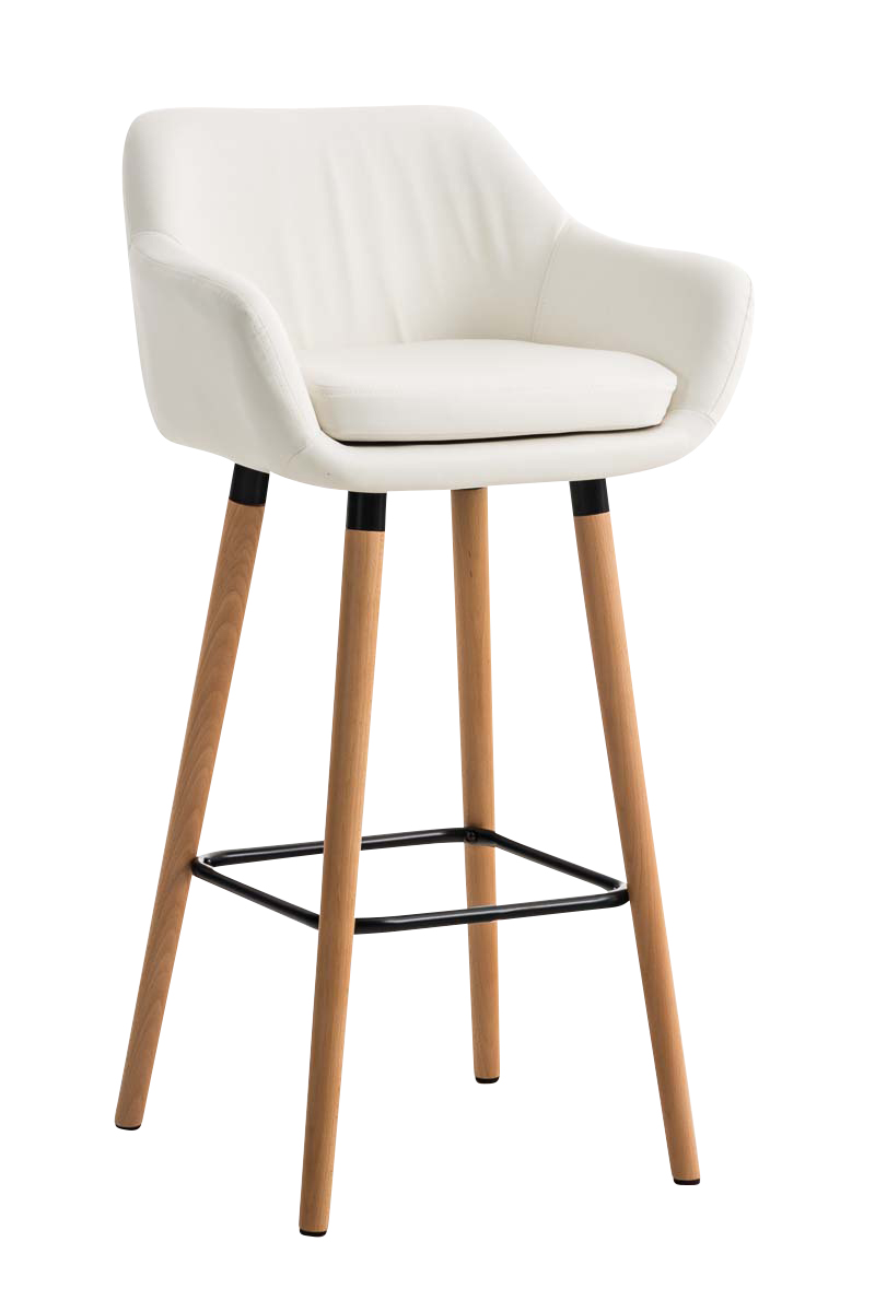 Barová stolička Grant ~ koženka, drevené nohy natura - Biela