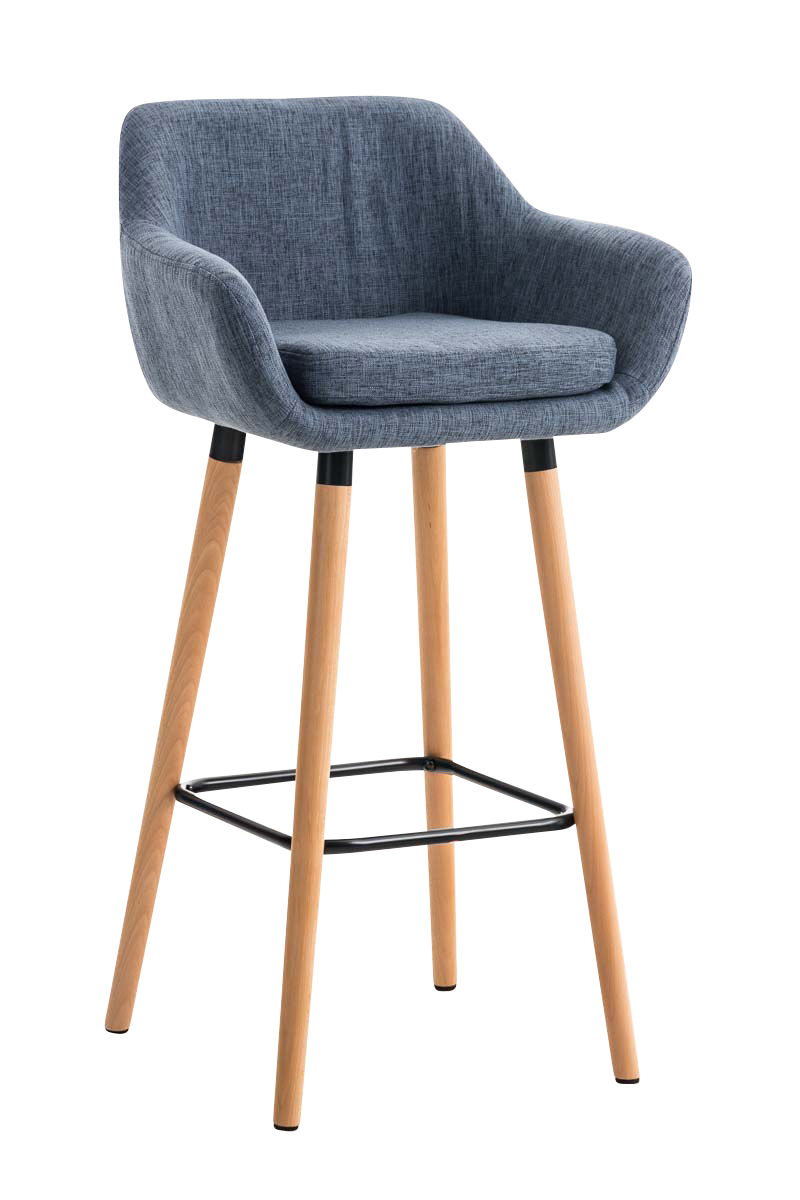 Barová stolička Grant ~ látka, drevené nohy natura - Modrá