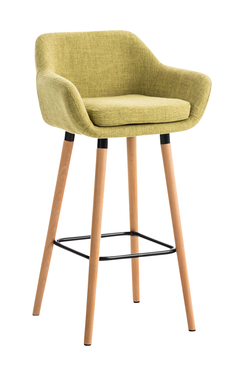 Barová stolička Grant ~ látka, drevené nohy natura - Limetková zelená