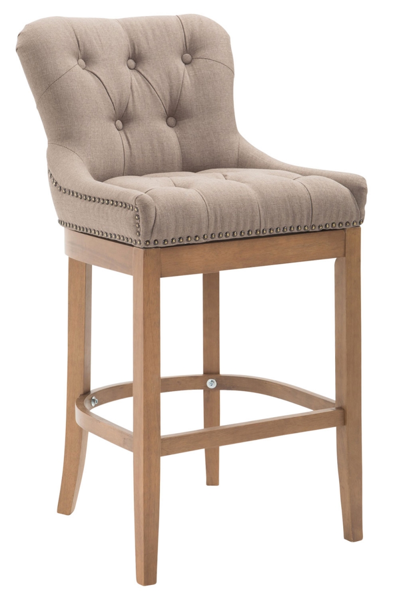 Barová stolička Buckingham látka, drevené nohy svetlá antik - Sivo-hnedá (Taupe)