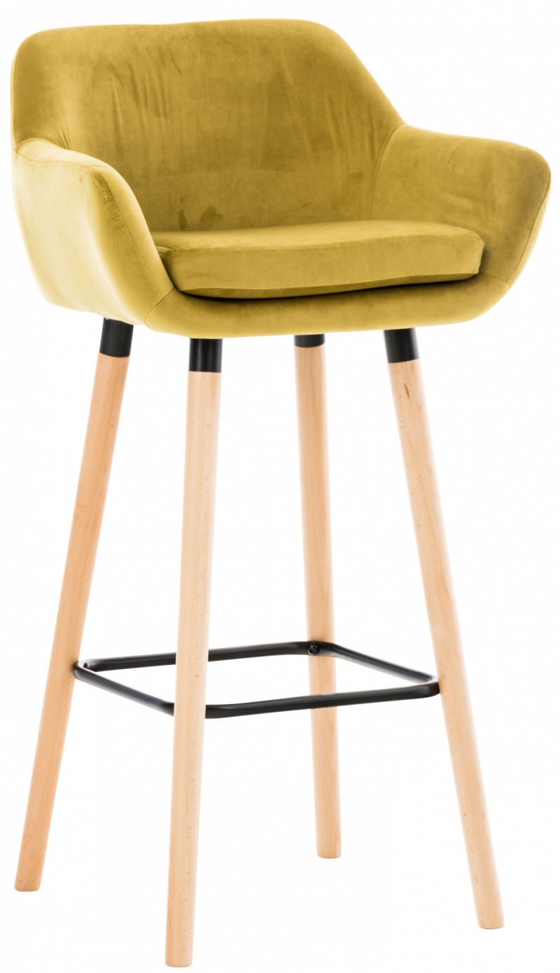 Barová stolička Grant ~ zamat, drevené nohy natura - Žltá