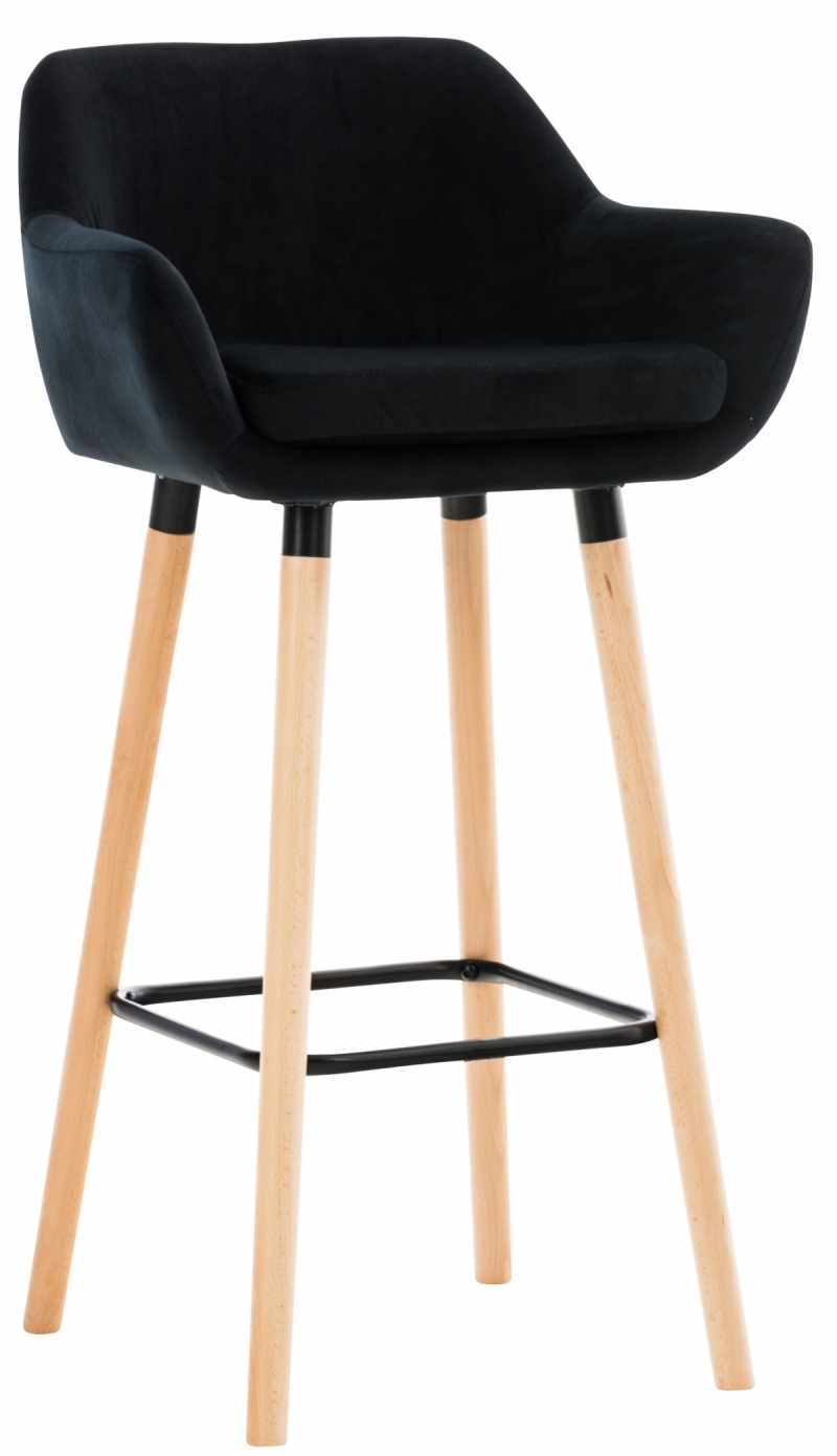 Barová stolička Grant ~ zamat, drevené nohy natura - Čierna