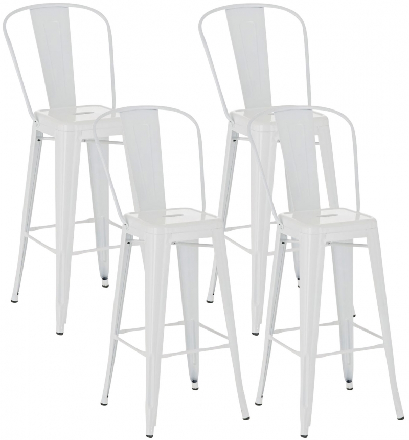 Kovová barová stolička v industriálnom štýle Aiden (SET 4 ks) - Biela
