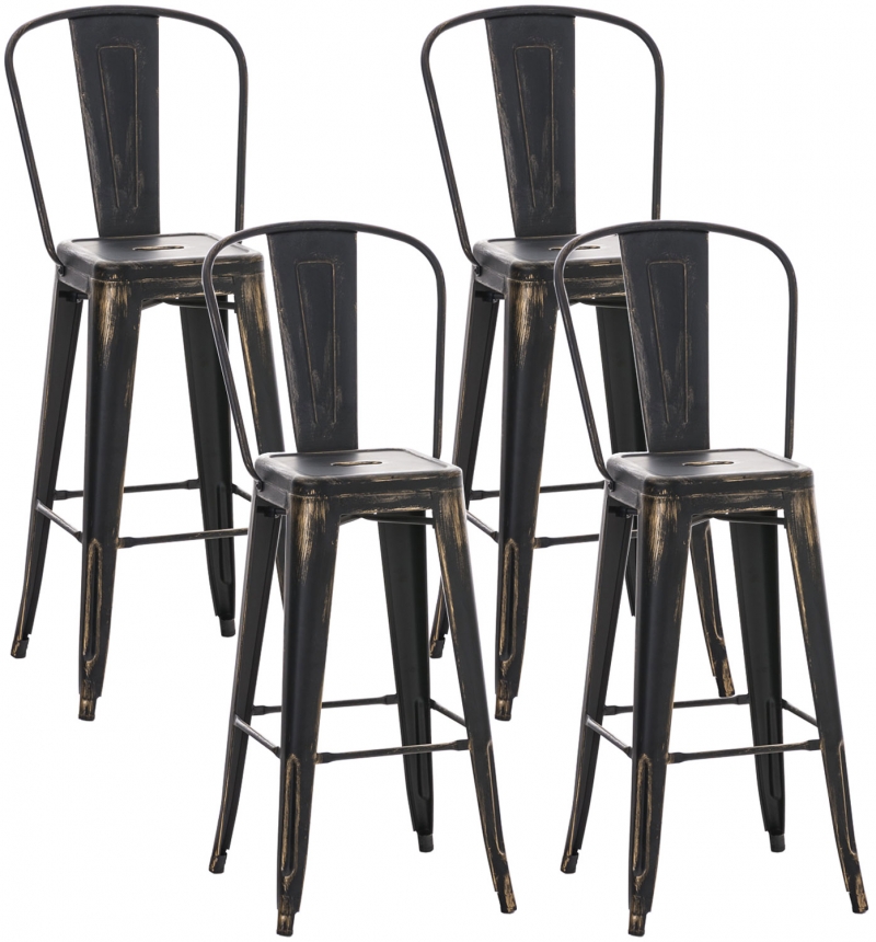 Kovová barová stolička v industriálnom štýle Aiden (SET 4 ks) - Čierno-zlatá antik