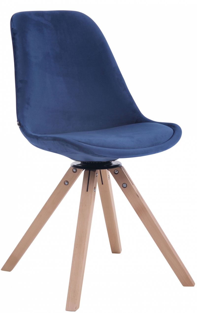 Otočná stolička Troyes ~ zamat, drevené nohy hranaté natura - Modrá