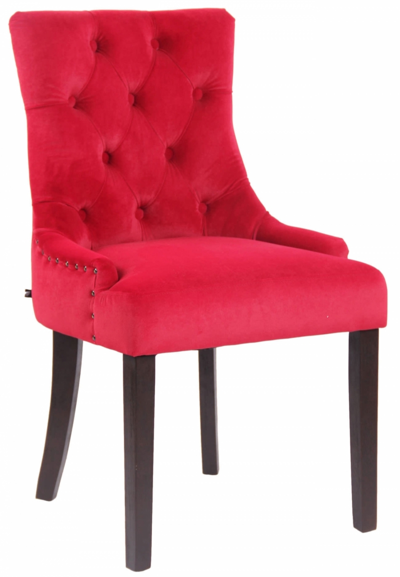 Jedálenská stolička Aberdeen ~ zamat, drevené nohy antik tmavé - Červená