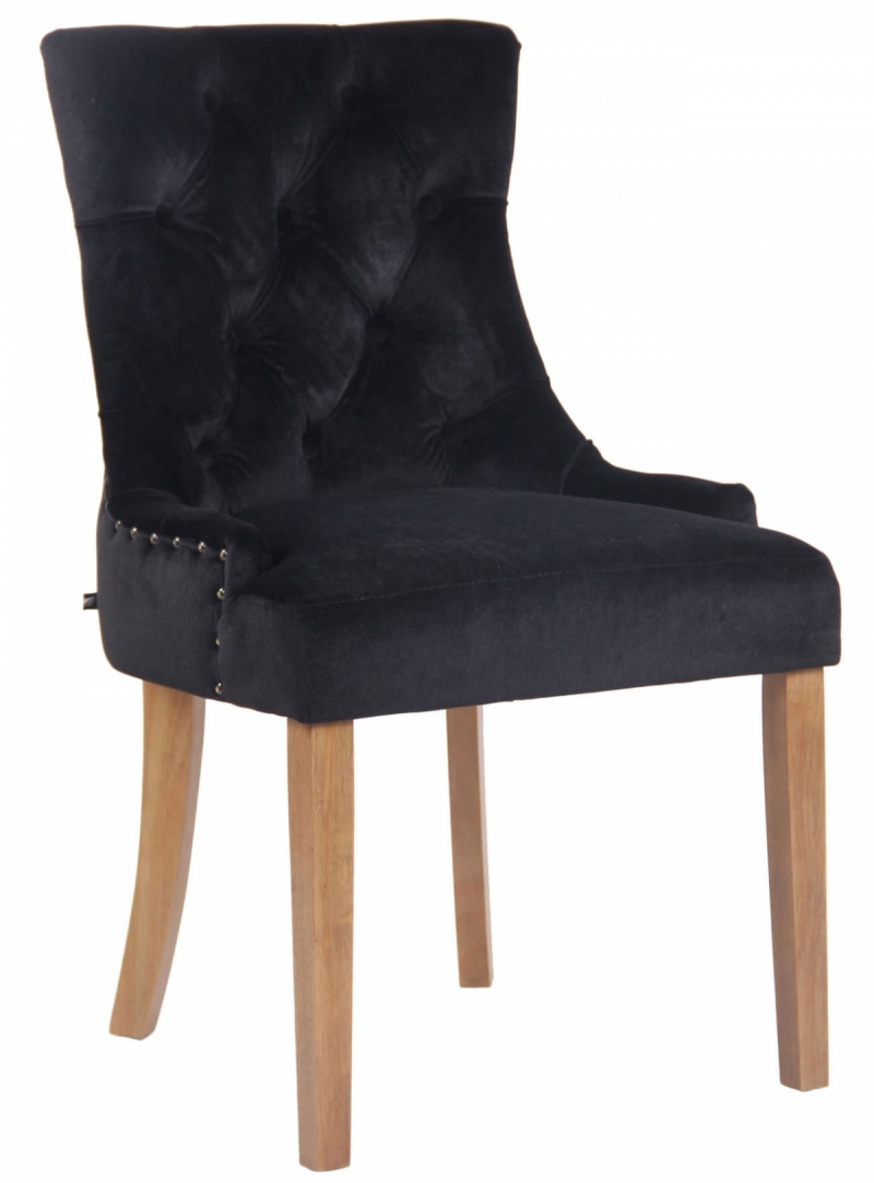Jedálenská stolička Aberdeen ~ zamat, drevené nohy antik svetlé - Čierna