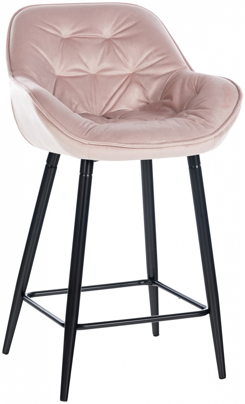 Barová stolička Gibson ~ zamat, kovové nohy čierne - Ružová