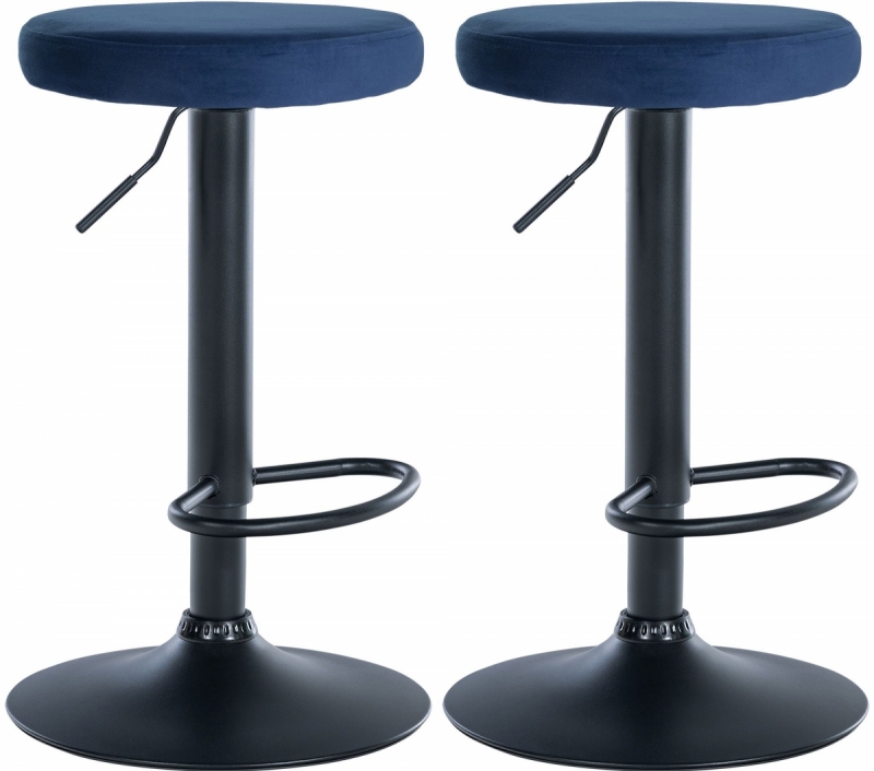 2x Barová stolička Ponte - zamat, čierny rám - Modrá