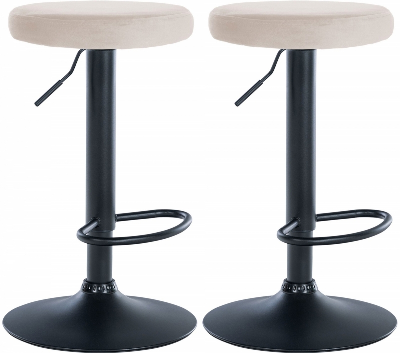 2x Barová stolička Ponte - zamat, čierny rám - Krémová