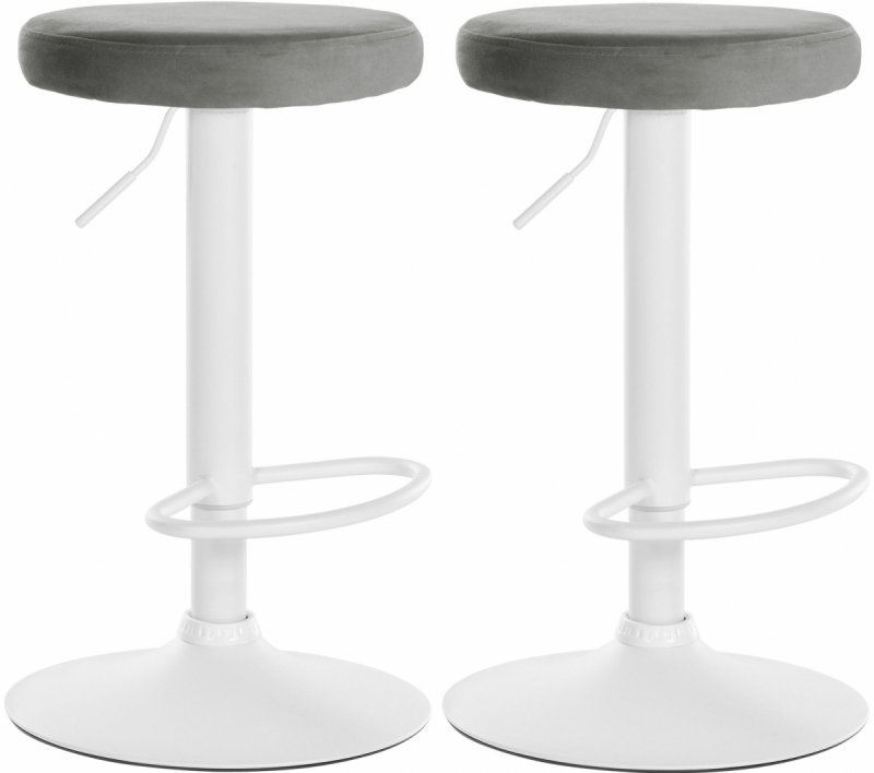 2x Barová stolička Ponte - zamat, biely rám Sivá