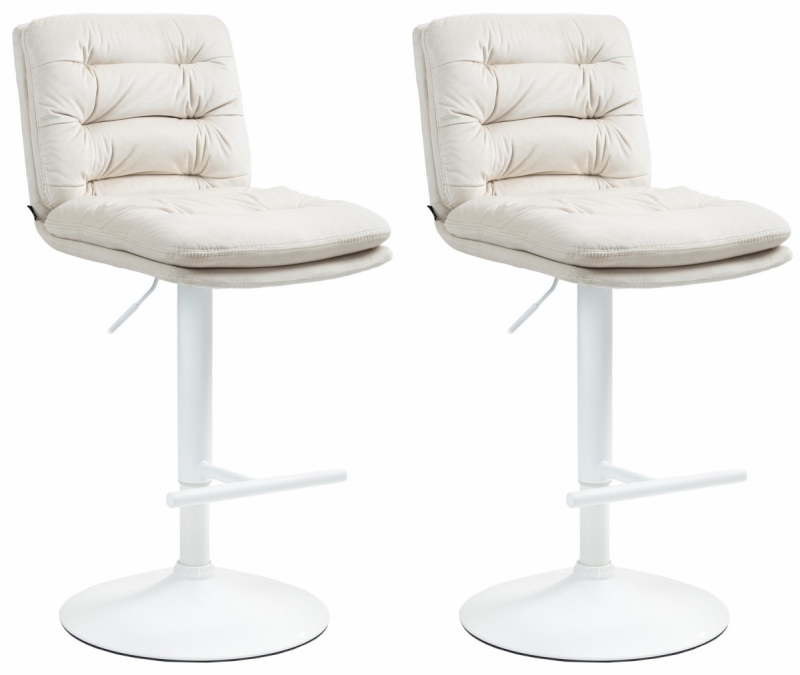 2x Barová stolička Damar - zamat, biely rám - cream