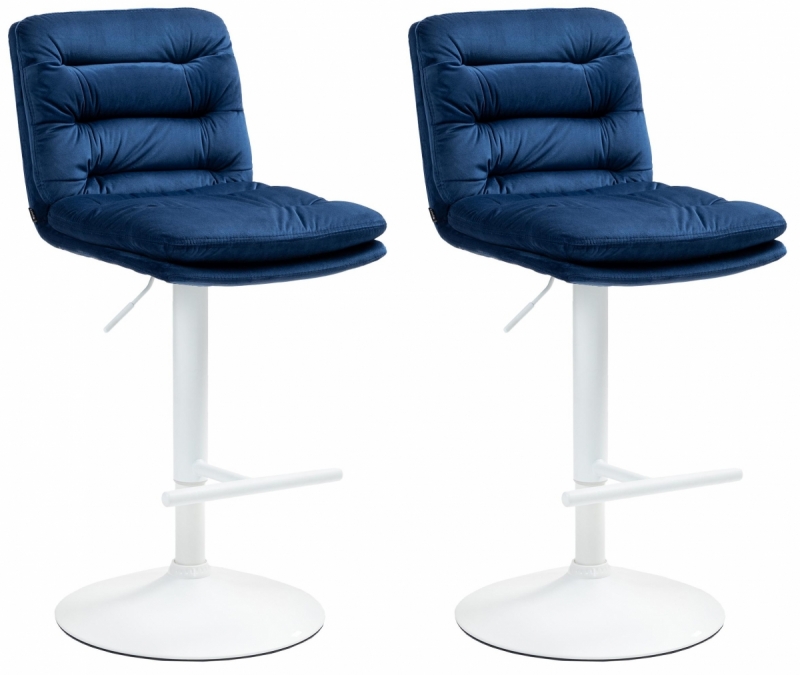 2x Barová stolička Damar - zamat, biely rám - blue