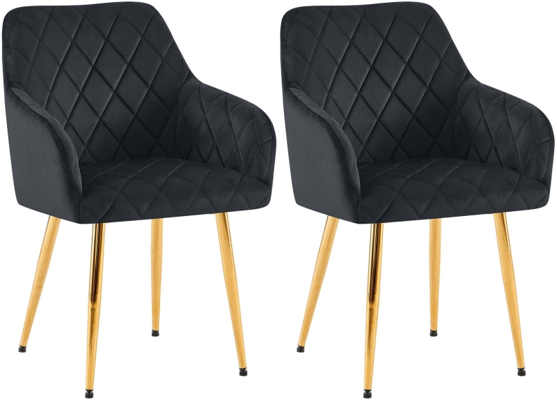 Set 2 jedálenských stoličiek Monett G - zamat, zlatý rám - čierna