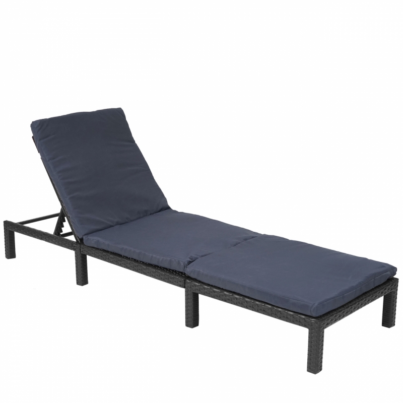 Záhradné lehátko HWC-A51 - polyratan, sivé vankúše basic 5cm - antracit