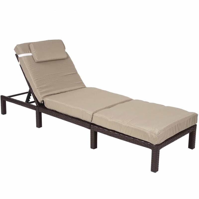 Záhradné lehátko HWC-A51 - krémové vankúše premium 10cm - hnedá