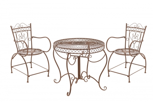 Súprava kovových stoličiek a stola Sheela (SET 2+1)  - Hnedá antik