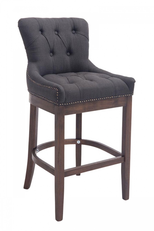 Barová stolička Buckingham látka, drevené nohy tmavá antik - Tmavo sivá