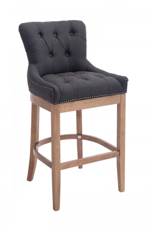 Barová stolička Buckingham látka, drevené nohy svetlá antik - Tmavo sivá