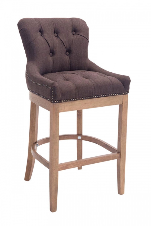 Barová stolička Buckingham látka, drevené nohy svetlá antik - Hnedá