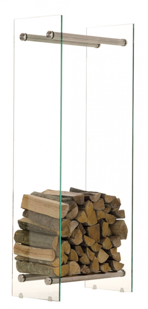 Stojan na drevo Dacio E35x80x125 cm, nerez priečky, číre sklo