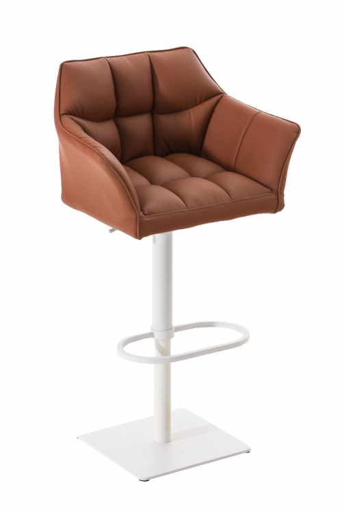 Barová stolička Damas W1 ~ koženka, biely rám - Svetlo hnedá