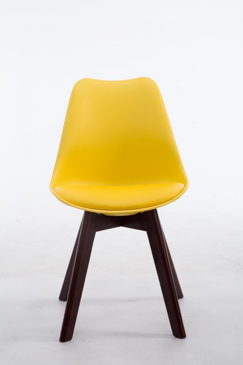 Stolička Borne V2 ~ plast / koženka, drevené nohy orech - Žltá