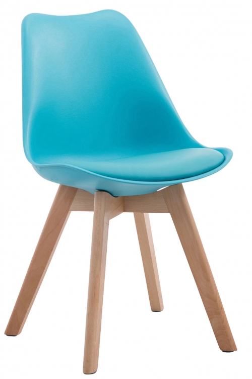 Stolička Borne V2 plast / koženka drevené nohy natura - Modrá