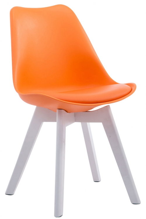 Stolička Borne V2 plast / koženka drevené nohy biele - Oranžová