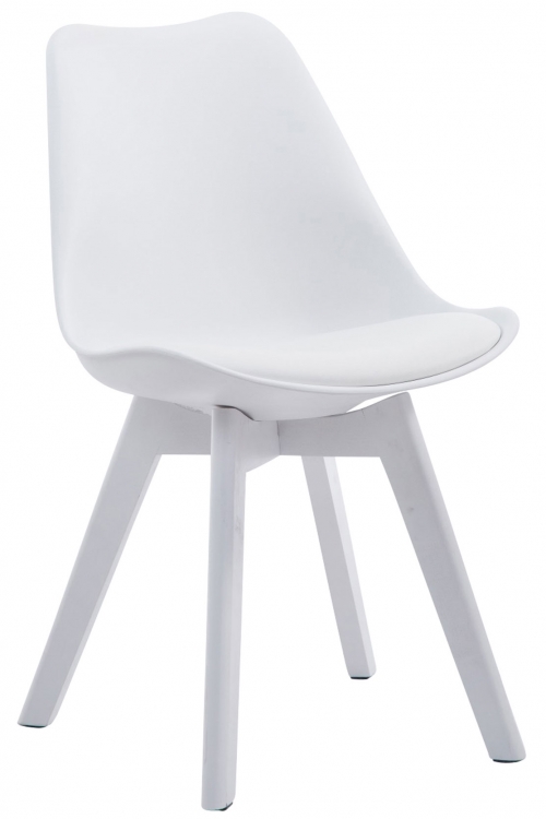 Stolička Borne V2 plast / koženka drevené nohy biele - Biela