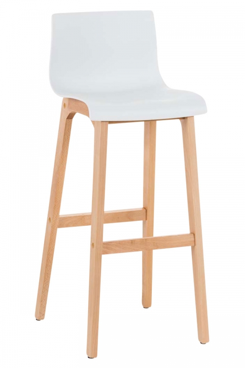 Barová stolička Hoover ~ plast, drevené nohy natur - Biela