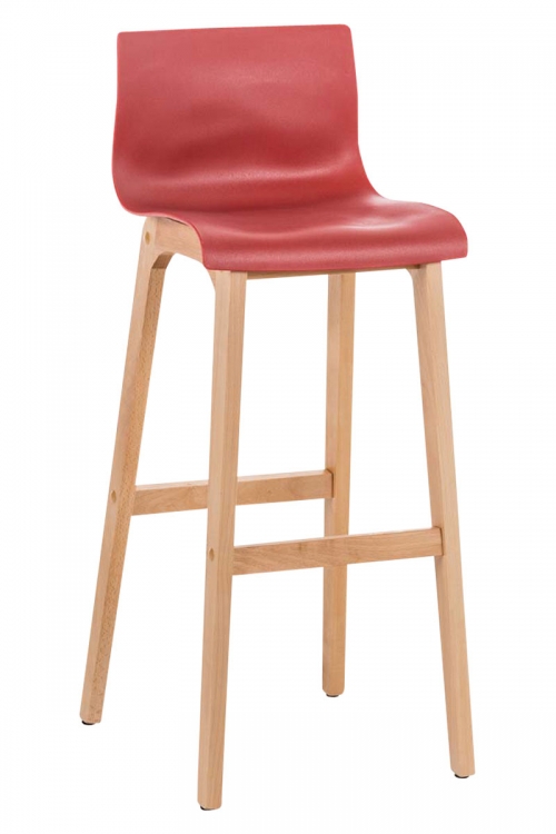 Barová stolička Hoover ~ plast, drevené nohy natur - Červená