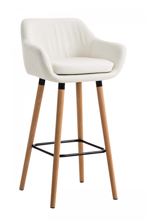 Barová stolička Grant ~ koženka, drevené nohy natura - Biela