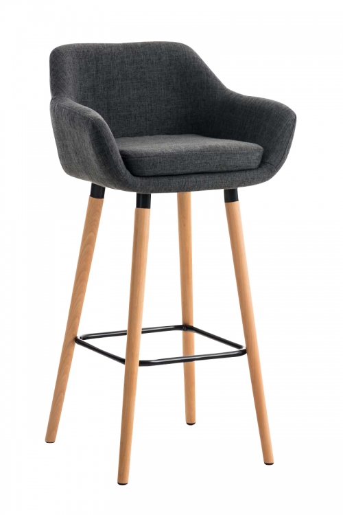 Barová stolička Grant ~ látka, drevené nohy natura - Tmavo sivá