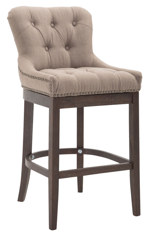 Barová stolička Buckingham látka, drevené nohy tmavá antik - Sivo-hnedá (Taupe)