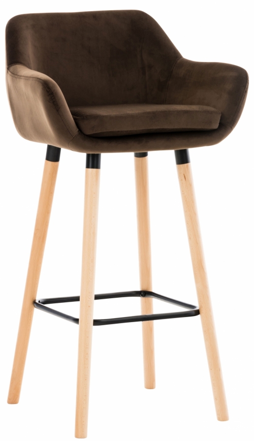 Barová stolička Grant ~ zamat, drevené nohy natura - Hnedá