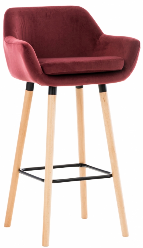 Barová stolička Grant ~ zamat, drevené nohy natura - Červená