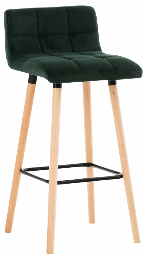 Barová stolička Lincoln ~ zamat, drevené nohy natura - Zelená