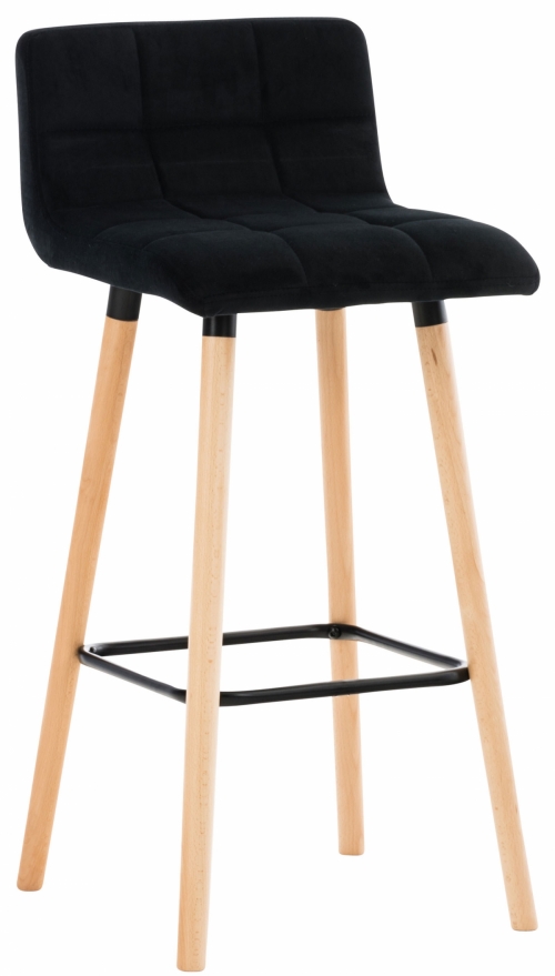 Barová stolička Lincoln ~ zamat, drevené nohy natura - Čierna
