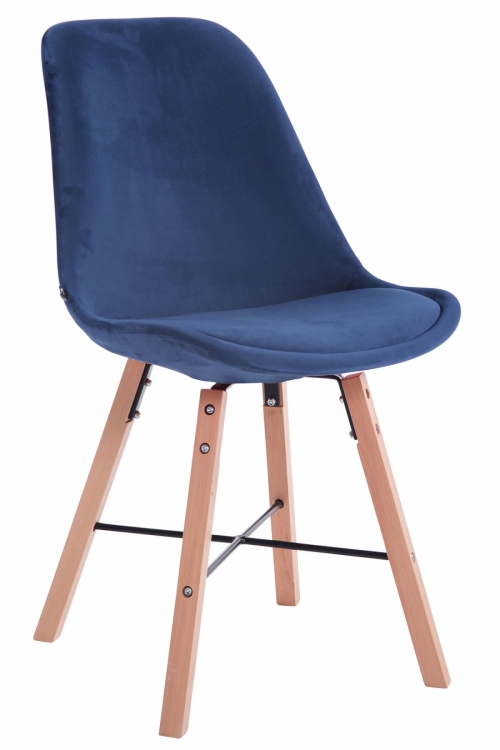 Stolička Laffont ~ zamat, drevené nohy natura - Modrá