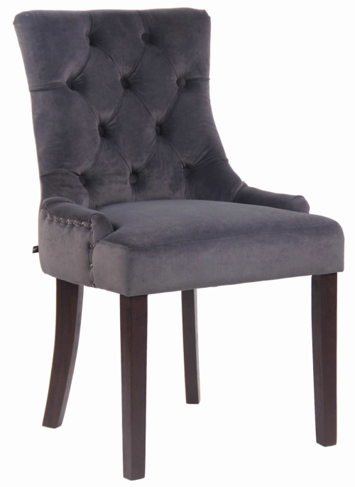 Jedálenská stolička Aberdeen ~ zamat, drevené nohy antik tmavé - Tmavo sivá