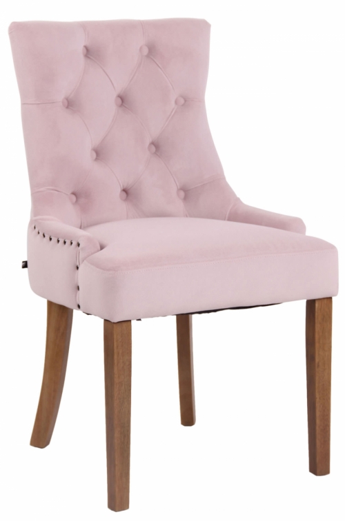 Jedálenská stolička Aberdeen ~ zamat, drevené nohy antik svetlé - Ružová
